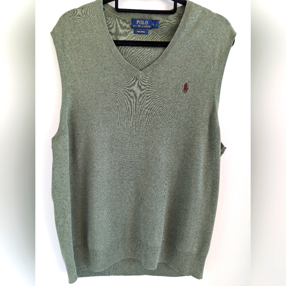 Polo Ralph Lauren MEN'S PIMA COTTON V-NECK SWEATER VEST IN LOVETTE HEATHER - L